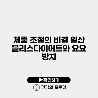 체중 조절의 비결 일산 블리스다이어트와 요요 방지