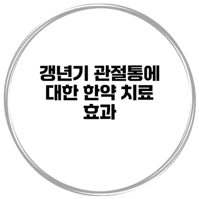 갱년기 관절통에 대한 한약 치료 효과