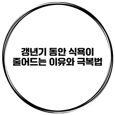 갱년기 동안 식욕이 줄어드는 이유와 극복법